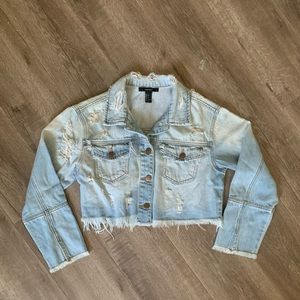 Denim distressed cropped jacket